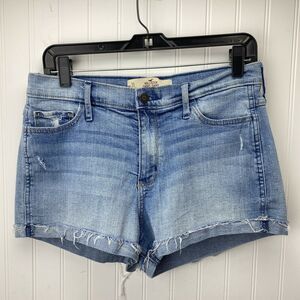 Hollister High Rise Short Shorts Sz 11/30 Denim Blue Jean Cuffed Distressed